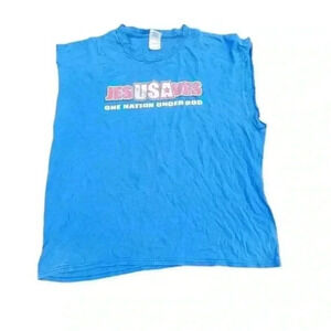 Vintage Jesus Saves One Nation Under God  Christian TSHIRT XL Cut Sleeves Muscle